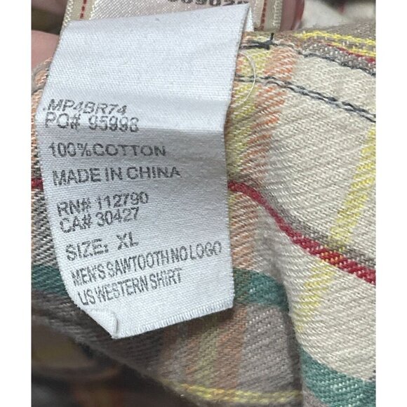True Religion Men's Pearl Snap Shirt Flannel Cotton Orange Tan XL Extra Large ST - Picture 7 of 9